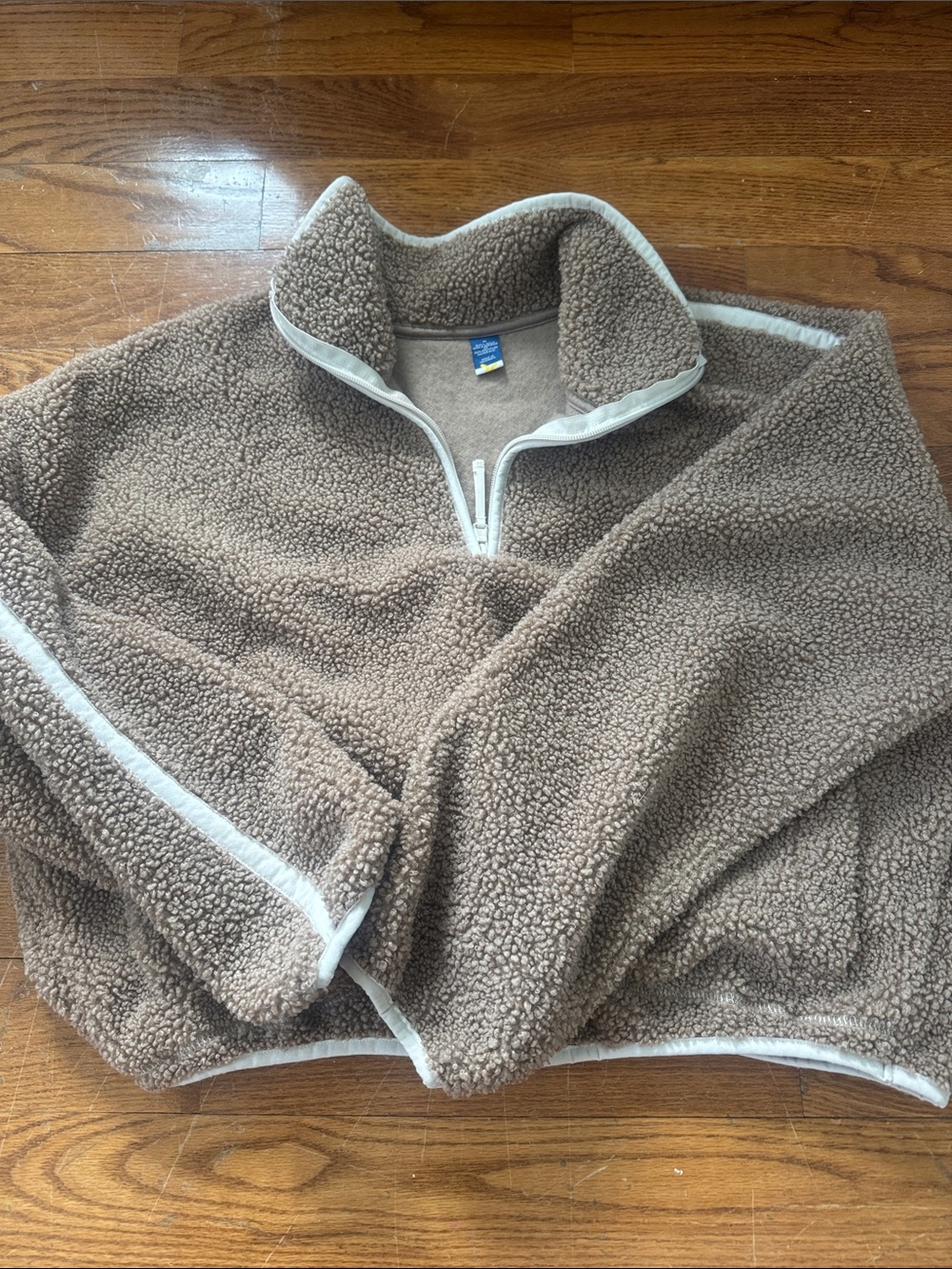 Old Navy Brown Sherpa Quarter-Zip Pullover with Cream Trim
